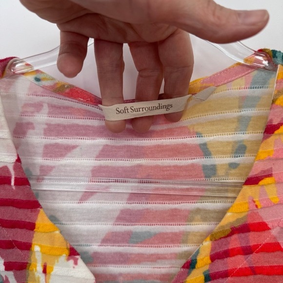 Soft Surroundings Tropical Print Resort Vacation‎ Tunic Top 3/4 Sleeve Sz Medium - Picture 4 of 15